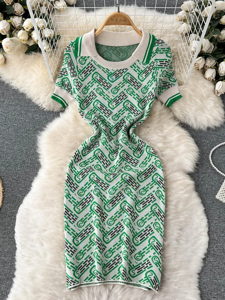 Женское трикотажное платье-поло ALPHALMODA с коротким рукавом и воротником-поло