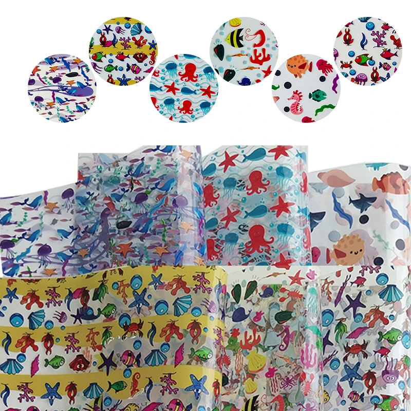 

Marine Life Theme Printing Transparent TPU Faux Synthetic Leather Sheets，Fabric For Party Upholstery Desk Mat DIY Crafts46*135CM