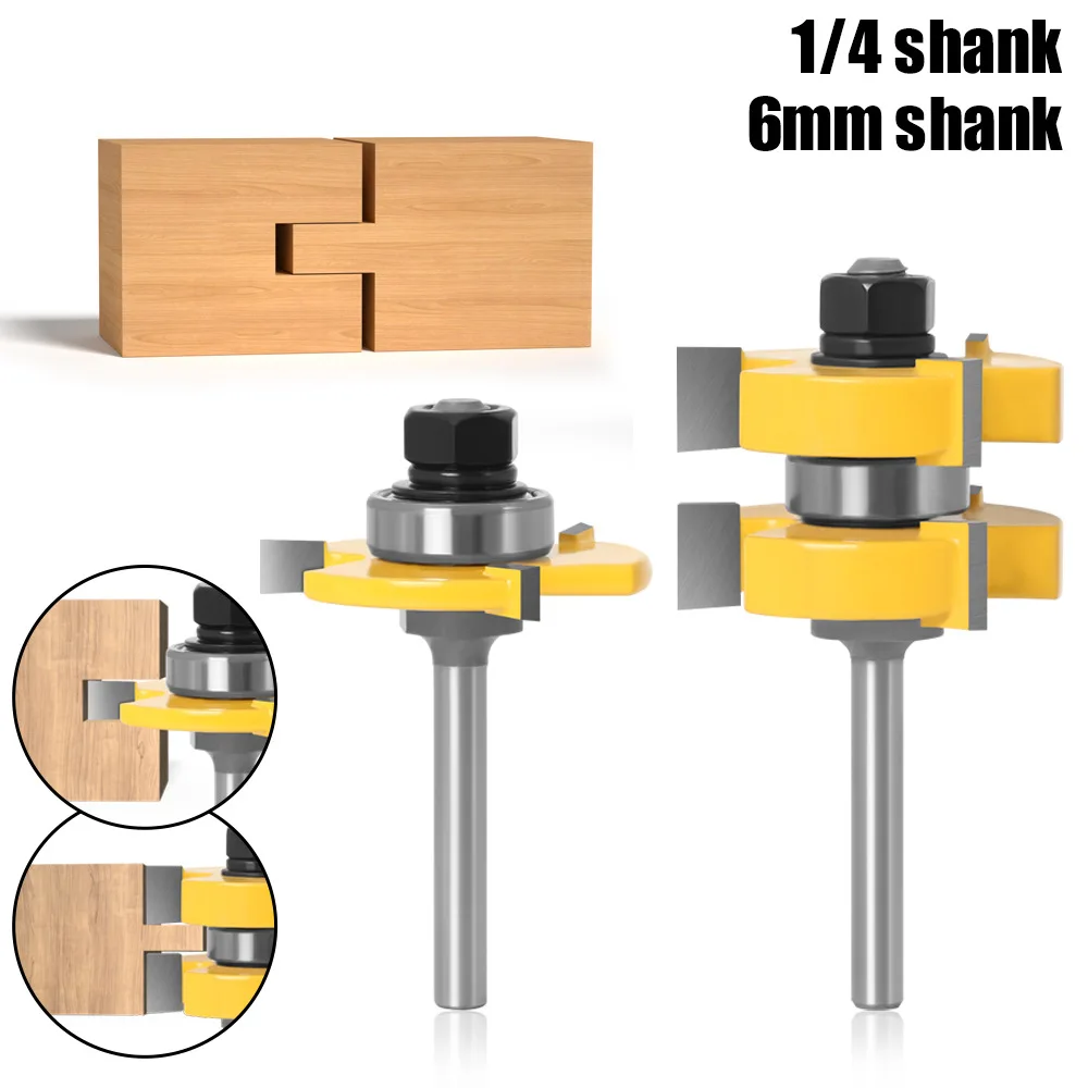 

2PC/Set 1/4 6.35MM 6MM Shank Milling Cutter Wood Carving Tongue & Groove Router Bit Set - Large Stock up to 1-1/4" Woodworking