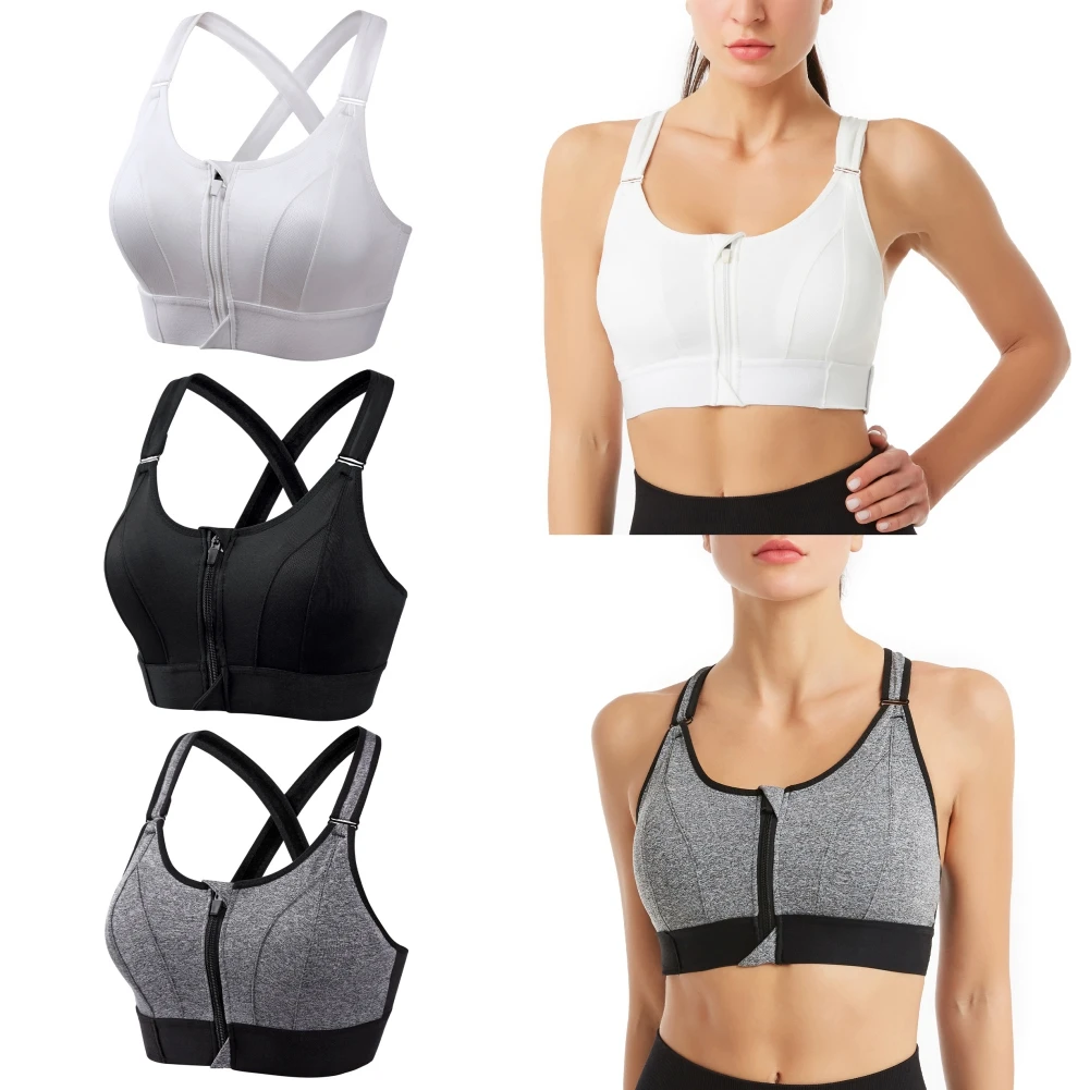 

Plus Size Women Sport Running Bra Yoga Gym Sports Bras Push up Top Vest Seamless Front Zipper Removable Padded Push up Brassiere