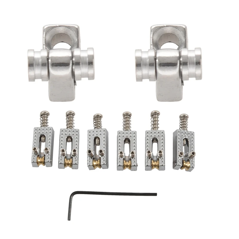 

Set Of 2 Chrome Roller String Retainer Trees Guitar Parts With 6 Roller Bridge Tremolo Saddles With Wrench For Fender Strat Tele