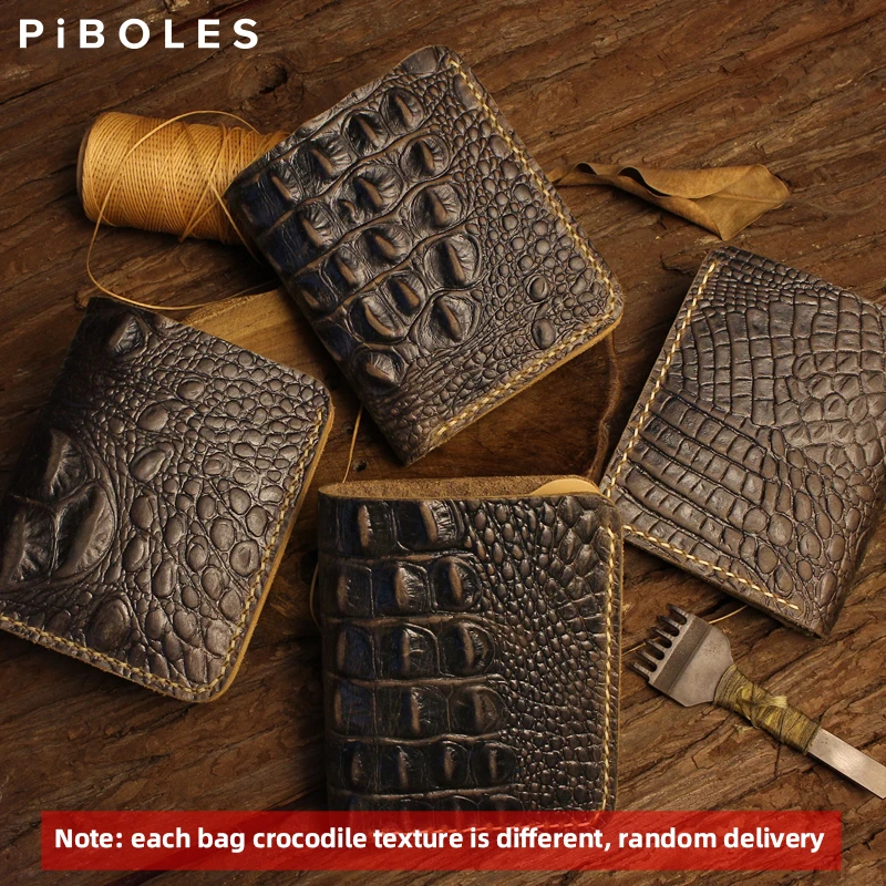 Handmade Genuine Leather Men's Wallet Women's Wallet Crocodile Pattern Short Wallet Male's Purse With 6 Credit Card Slots Money