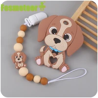 fosmeteor new baby cartoon dog silicone teether bpa free molar stick pacifier chain anti drop chain teether set toy gift