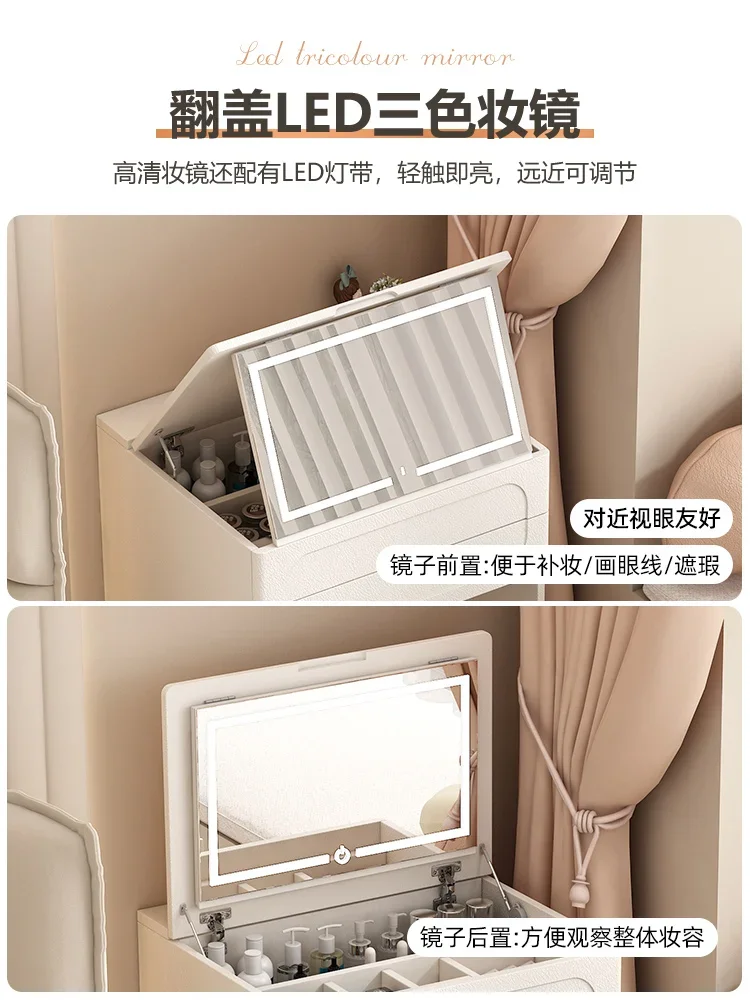 이wana komoda w stylu kremowym stolik nocny składane lustro z podświetleniem inteligentne ładowanie małe 50 cm 60