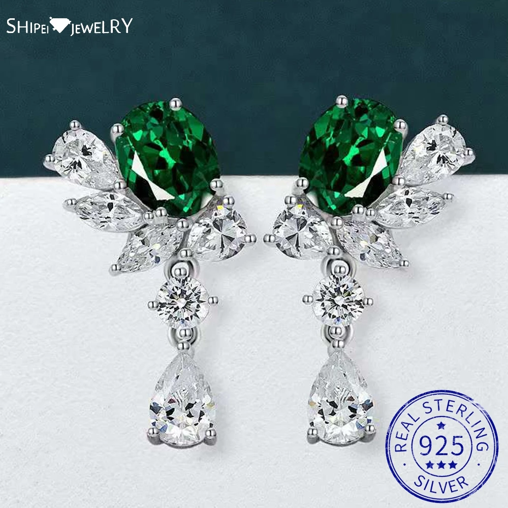 

Shipei 925 Sterling Silver 2CT Created Moissanite Emerald Sapphire Ruby Gemstone Wedding Fine Jewelry Pear Drop Dangle Earrings