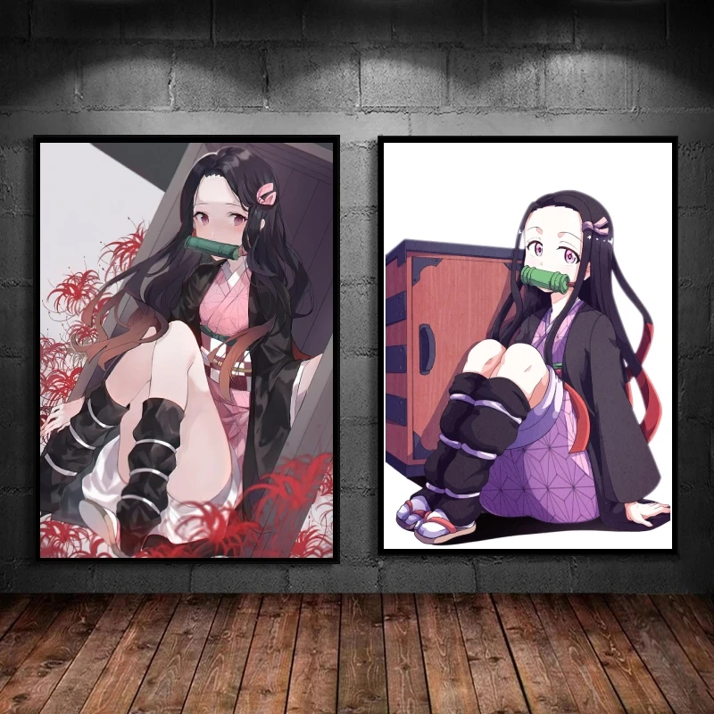 

Japanese Anime Canvas Paintings Demon Slayer Kamado Nezuko Prints And Prints Decor Gifts Kid Action Figures Decorative Wall Art