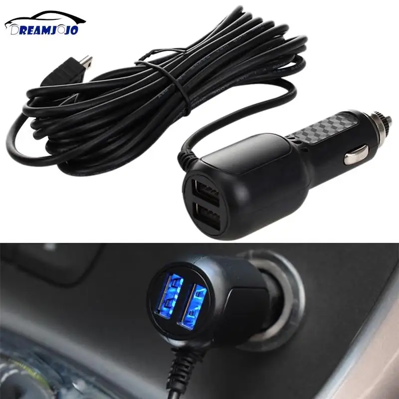 

mini USB Car Charger with 2 USB Port for Car DVR Camera GPS 3.5meter 5V 3.5A Curved