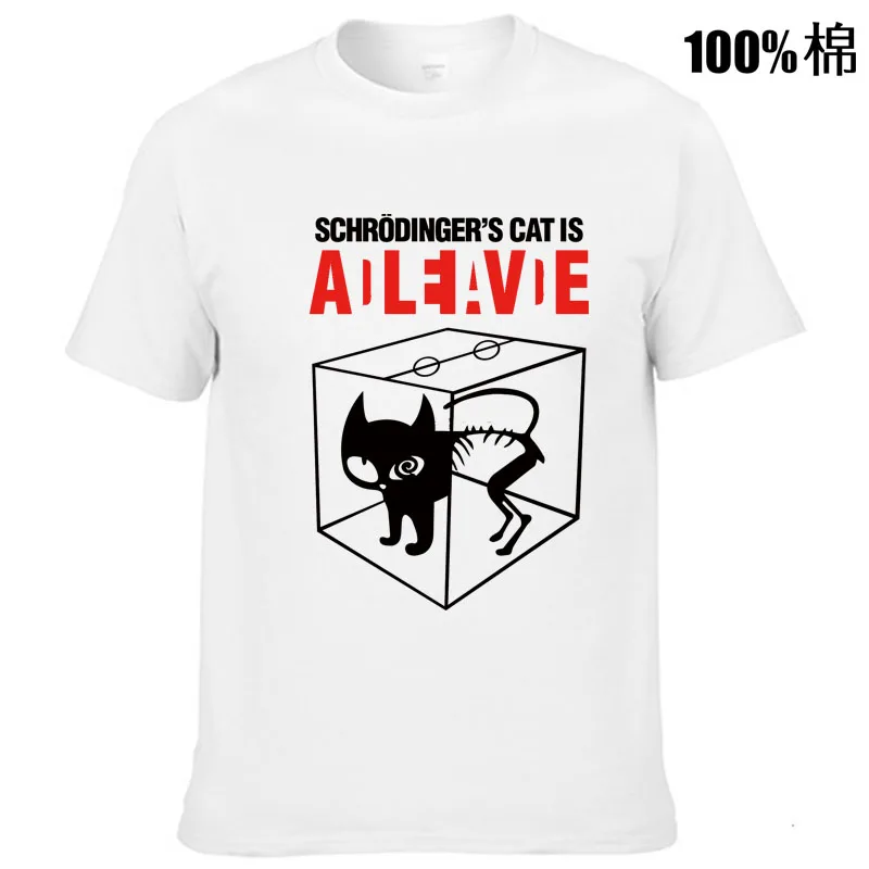 100% хлопок повседневная мужская футболка с принтом кота Schrodingers летняя короткими