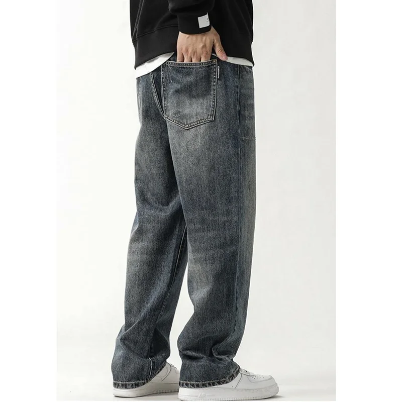 Streetwear Men 2022 New Pattern Vintage Recreational Blue Pants Straight Cylinder Comfortable Loose Large Jeans Autumn Female