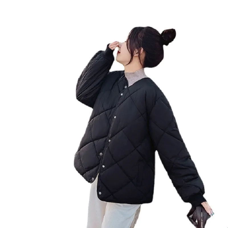 Korean Women's Jackets Loose Collarless Cotton Padded Coat Woman Clothing Overcoat Female Tops Autumn Winter 2022 New