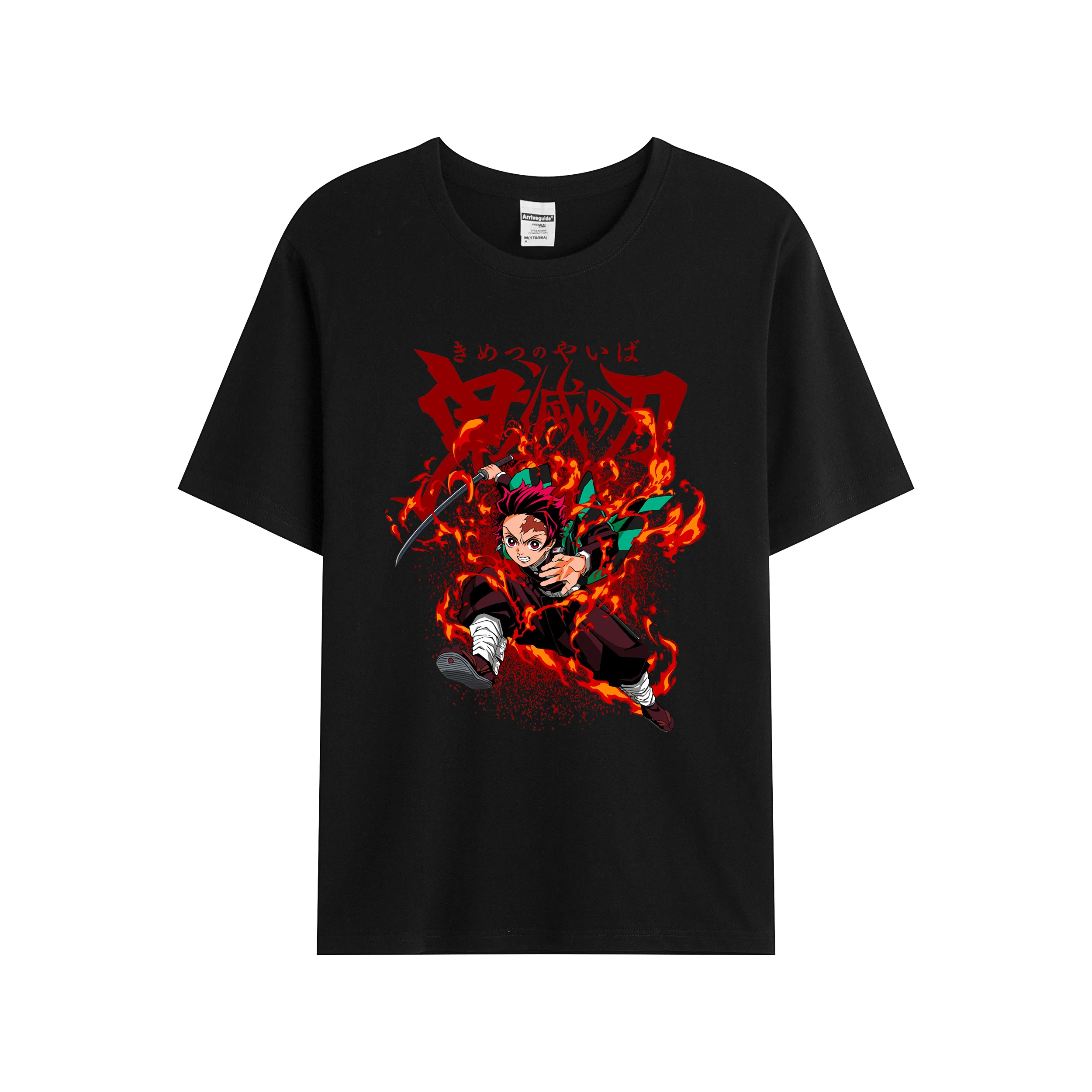 

2021 Men/Women's Summer Black Street Fashion Hip Hop Kamado Tanjirou Dance Of The Fire God Demon Slayer T-shirt Cotton Tees Tops