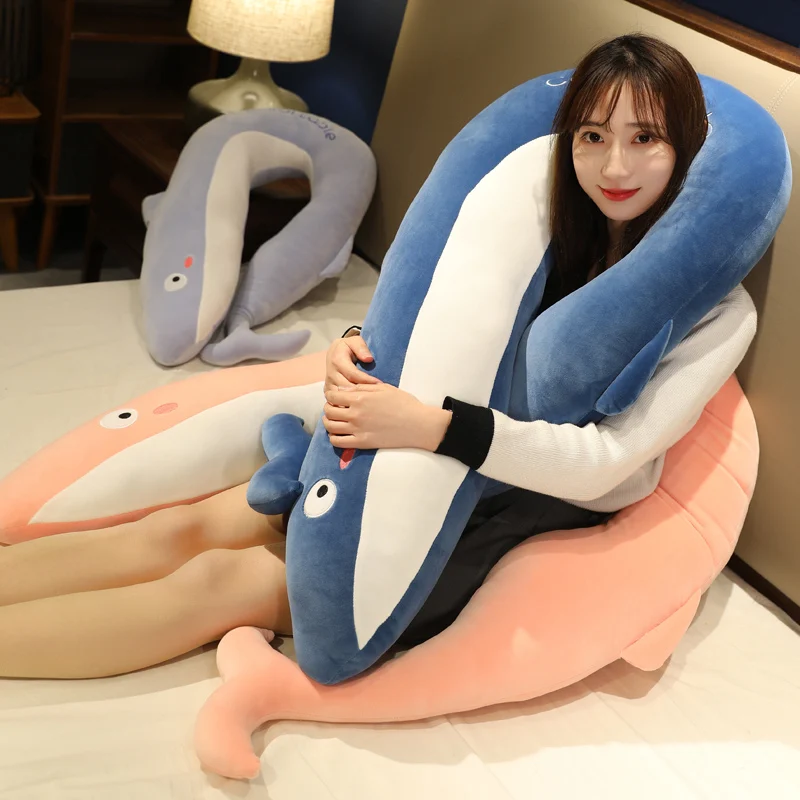 

Long Megalodon Shark Plush Toys For Girls Soft Stuffed Curved Pillow Cushion Kawaii Valentines Day Gifts For Kids Boy Present