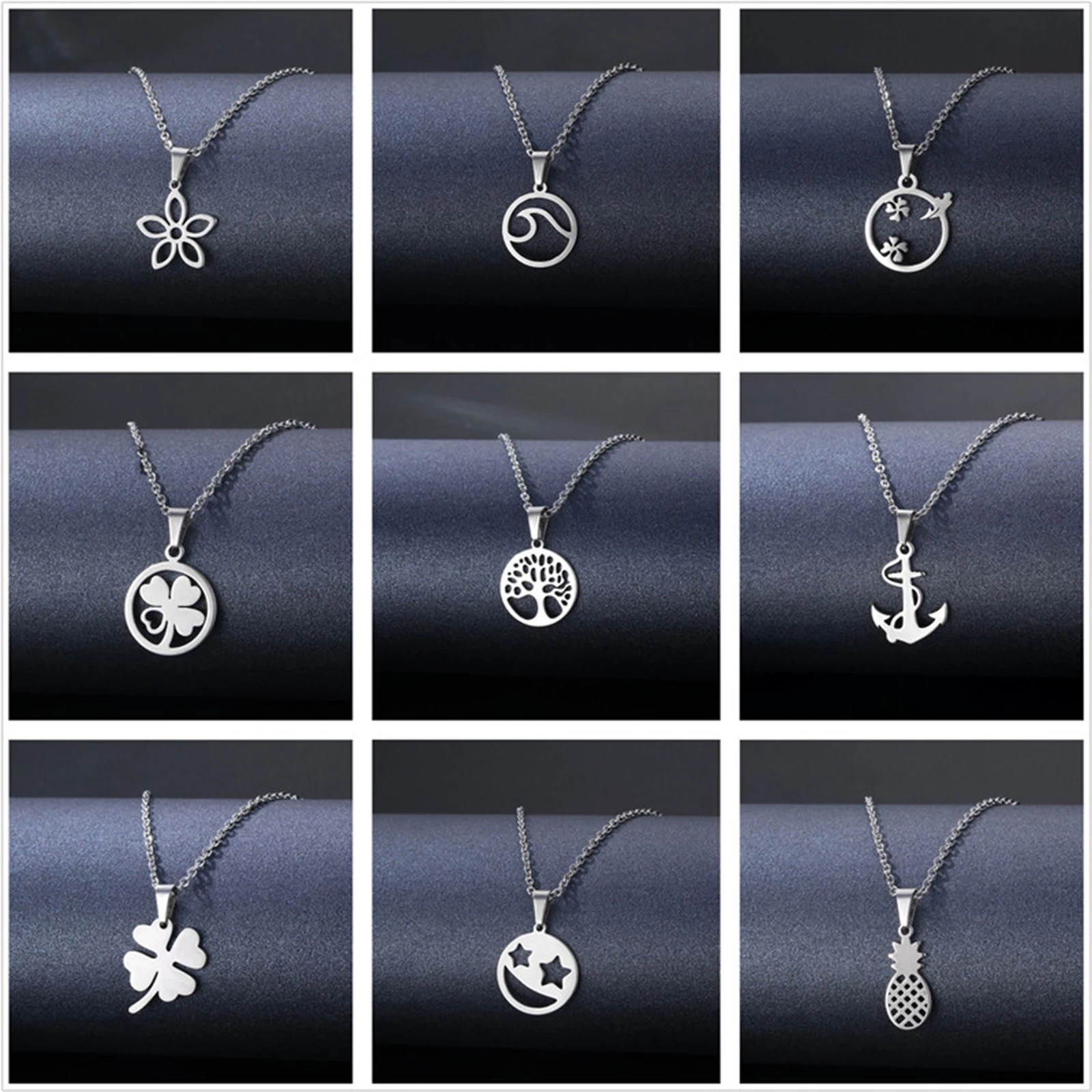 Ожерелье из нержавеющей стали с подвеской в виде цветка ананаса листка