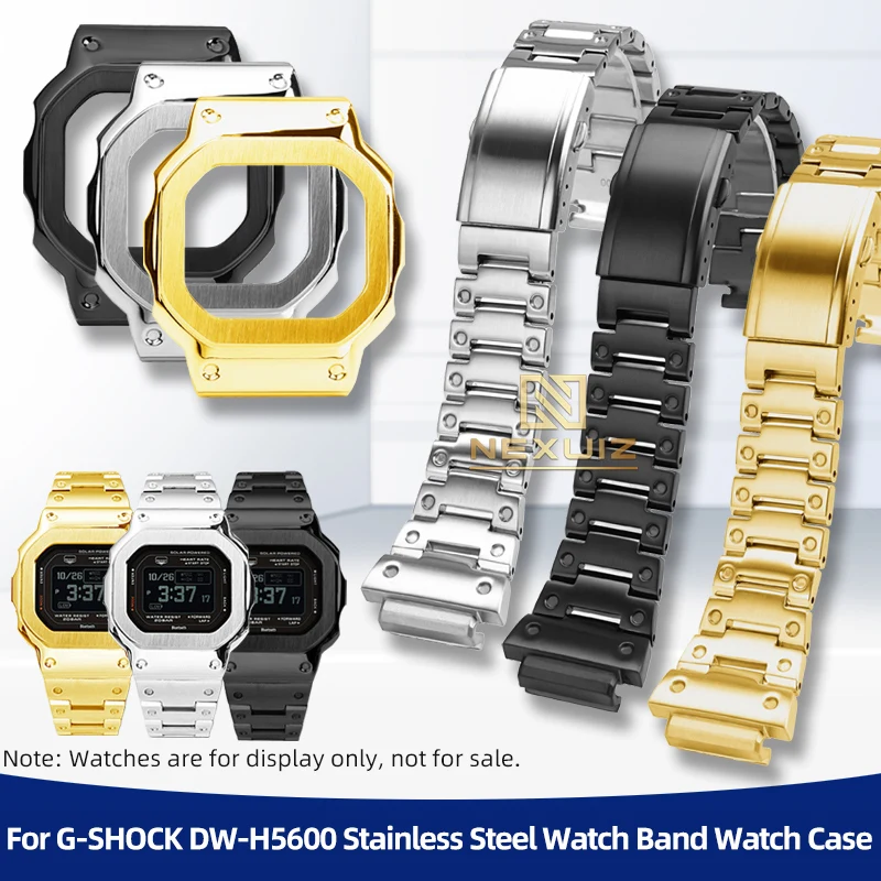 Фото DW-H5600 Набор из нержавеющей стали для Casio G-SHOCK DW-H5600 Модифицированный мужской корпус из нержавеющей стали с металлическим ремешком, серебристый, золотой, черный №2