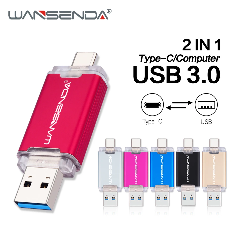 

WANSENDA USB Flash Drive 2 IN 1 USB3.0 & Type C Pen Drive 32GB 64GB 256GB 512GB USB Stick 3.0 128GB Pendrive Flash Drive