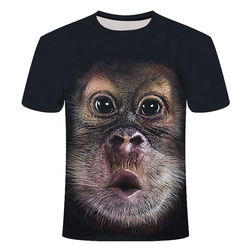 Summer Men'S Short Sleeved T-Shirt, 3d Fun Orangutan Printed Shirt, Hip-Hop, Casual, Animal
