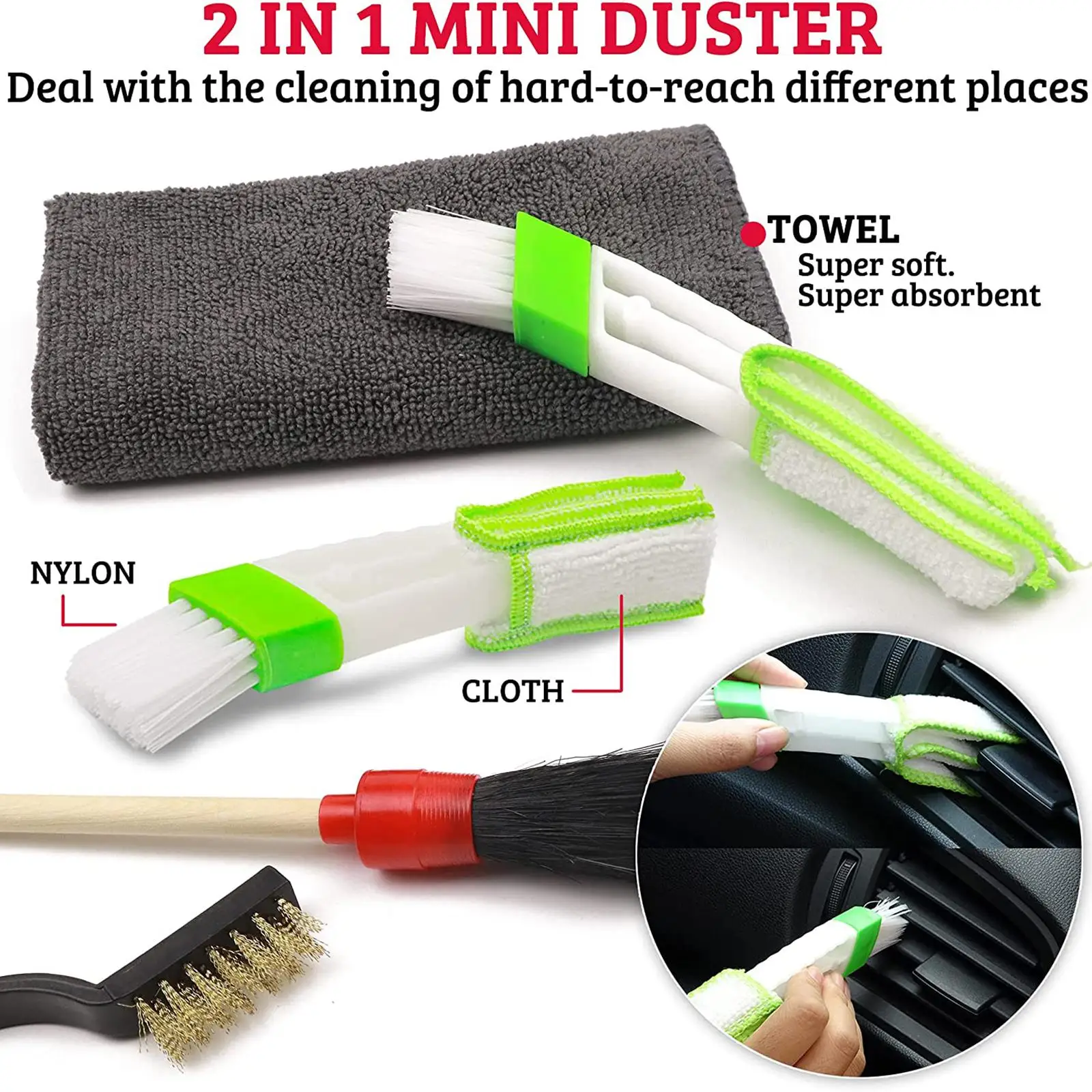 

12Pcs Car Detailing Brushes Set 6Pcs Detail Brushes Detail Cleaning Tools for Cleaning Wheels Interior Engine Carpets