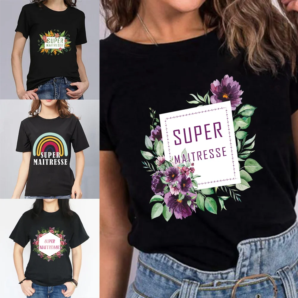 

Женская футболка с коротким рукавом, круглым вырезом и принтом