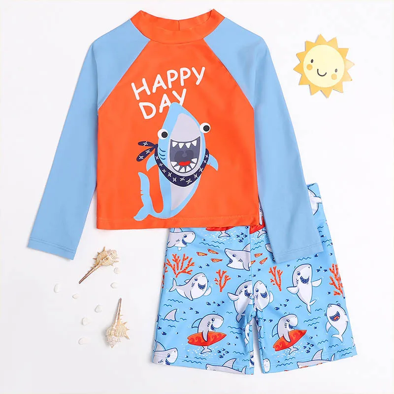 

Children Swimming Boy Swimwear 2 Pieces Swim Suits Sunblock Beach Clothing Kids Boys Swimsuits Swimming Beach Suit