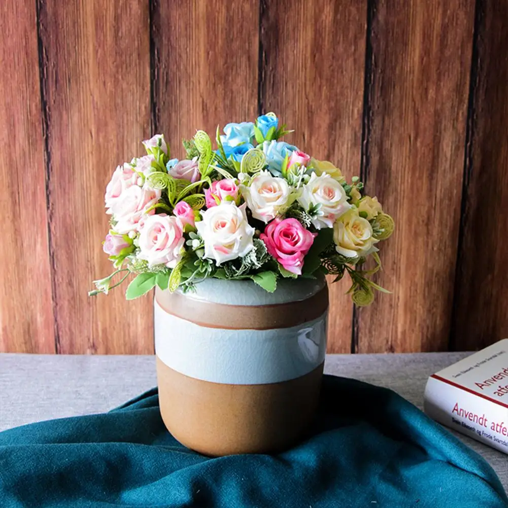 

Artificial Flower Colored French Style Rose Bridal HandBouquet Wedding Flowers Wall Bouquet Diy Decoration Photography Props