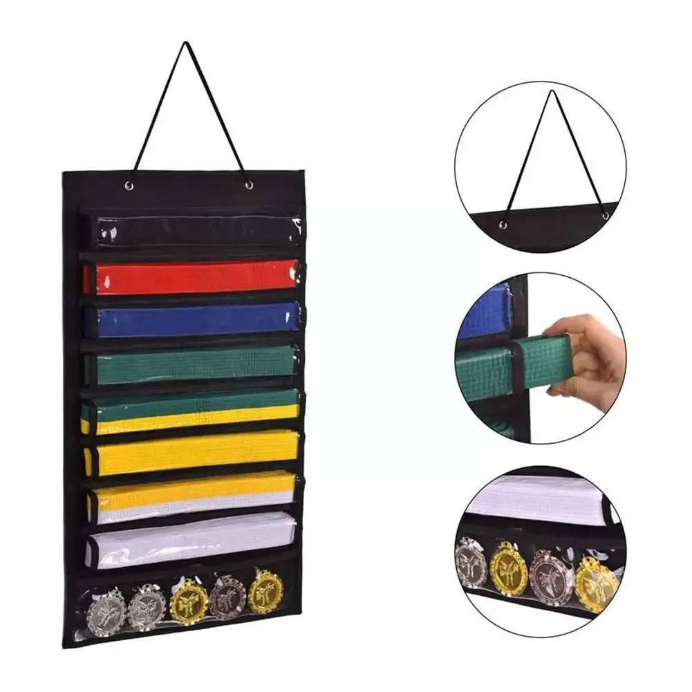 

Wall Hanging Karate Belt Display Rack With Dust Cover, Taekwondo Organizer Belt Belts Felt Arts Display Holder, Storage Mar P3h5