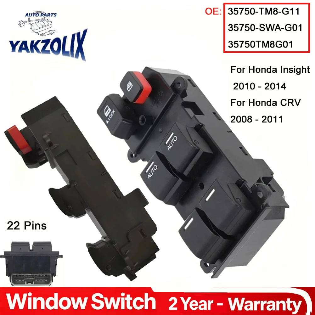 Фото 35750-TM8-G11 35750-SWA-G01 35750TM8G01 для Honda Insight CR-V 2008 - 2014, кнопка управления стеклоподъемником со стороны водителя №1