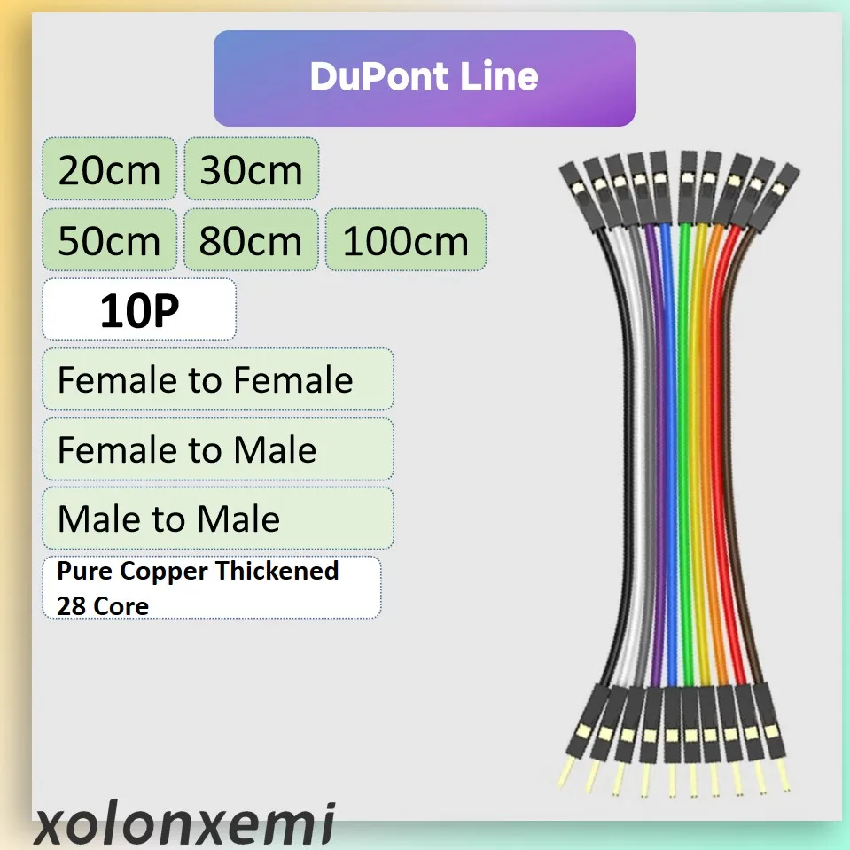 Кабель Dupont 10P, перемычка из чистой меди Dupont Line, штекер-штекер, гнездо-гнездо, 20 см, 30 см, 50 см, 80 см, 1 м, Arduino