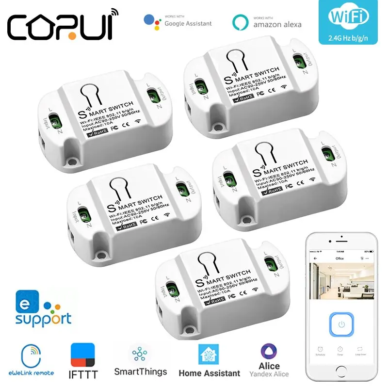 

CoRui eWeLink 10A Smart Switc Module Mini WiFi + Bluetooth + 2.4G Remote Voice Control Work With eWelink Alexa Google Home Alice
