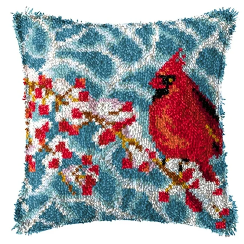 

Latch Hook Pillow Kit DIY Throw Pillow Cover With Printed Parrot Canvas Needlework Craft For Kids/Adults 16.5X16.5 Inch