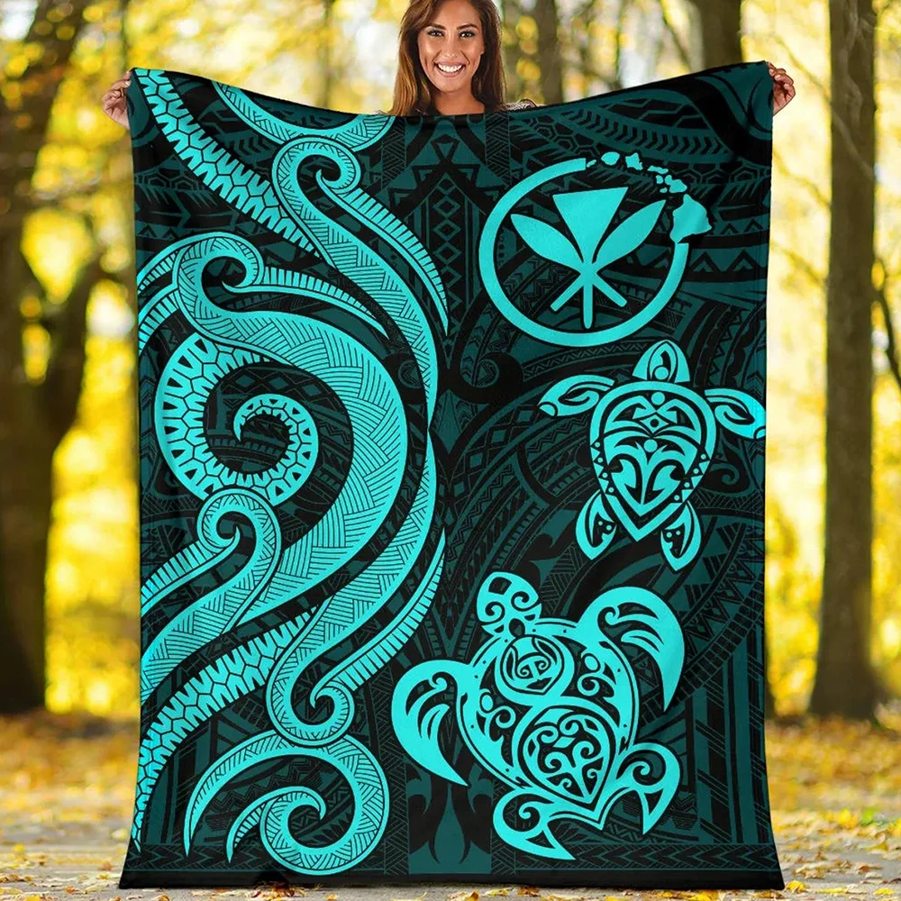 

CLOOCL Fashion Flannel Blankets 3D Graphics Polynesia Turtle Printed Throw Blanket Keep Warm Travel Quilt Blankets for Beds