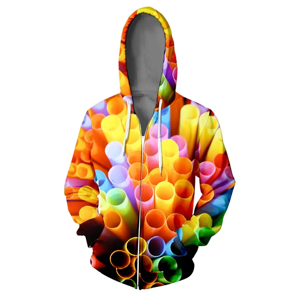 Цветная толстовка с капюшоном на молнии Мужская 3D эффектом симпатичная новинка