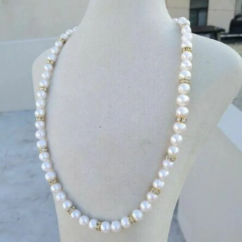 

20" AAA 8-9mm Round South Sea Natural White Pearl Necklace 14k Gold Claspfine jewelryJewelry Making