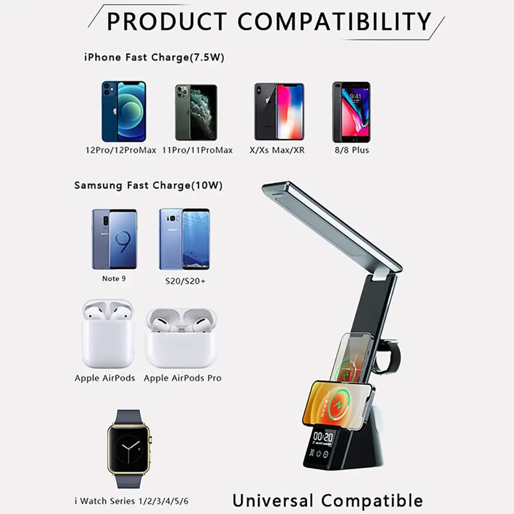 Светодиодная настольная лампа 15 Вт беспроводное зарядное устройство для Iwatch Airpods