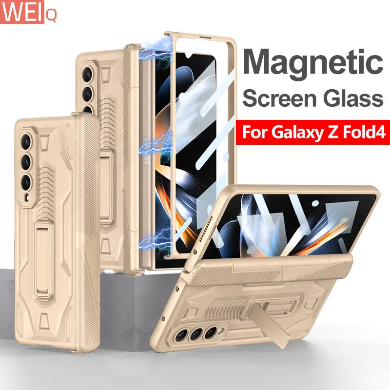 

Armor Magnetic Hinge Holder Cover For Samsung Galaxy Z Fold 4 Case Tempered Glass Protection Hard For Galaxy Z Fold4 Case ZFOLD4