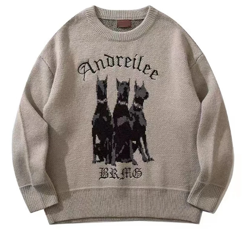 

Men Vintage Sweater Y2K Streetwear Hip Hop Oversize Winter Knitted Doberman Dog Pullover Autumn Harajuku Fashion Casual Tops