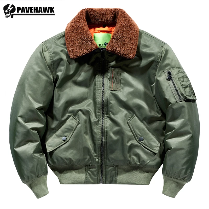 

Winter Mens Bomber Jacket Military Thicken Multi Pocket Coat Cotton Liner Warm MA-1 Flight Pilot Jacket Removable Fur Collar