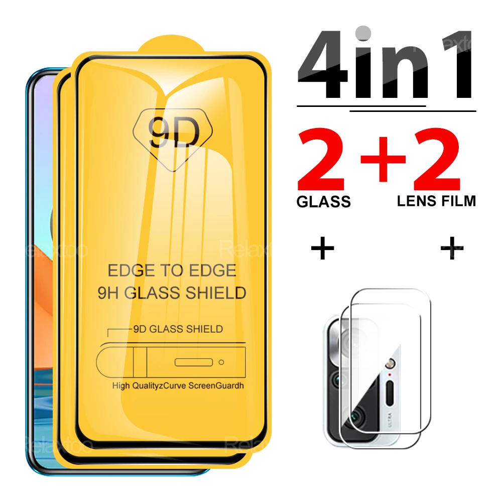 

4 в 1 9D Передняя пленка Защита экрана для Redmi Note 10 4G 10S полное покрытие камеры закаленное стекло на REDMI NOTE 10 PRO 10 PRO MAX