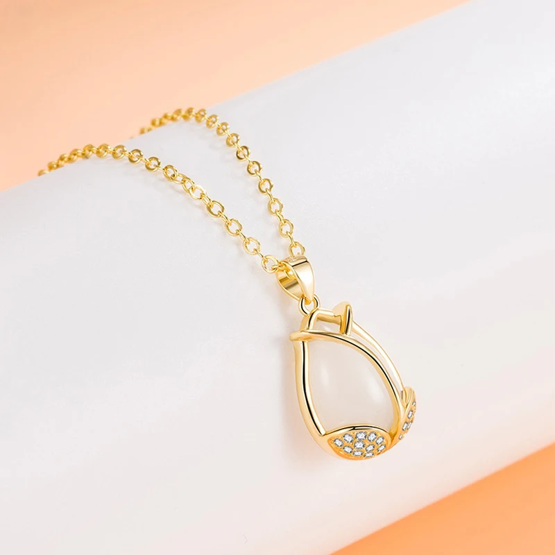New Fashion Romantic Tulip Flower Pendant Necklaces For Women Shiny Crystal Opal Stone Water-Drop Pendant Trendy Neck Jewelry