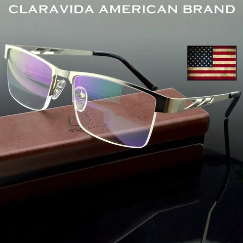 Мужские квадратные антибликовые очки для чтения Clear Vida серебристого цвета с полуободком + 1 + 1,5 + 2 + 2,5 + 3 + 3,5 + 4