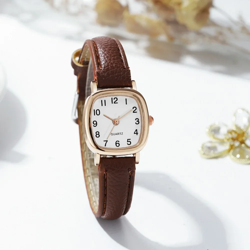 Фото Женские часы в стиле ретро с квадратным ремнем, корейские модные кварцевые часы, универсальные корейские повседневные наручные часы, простые роскошные Reloj Mujer №5