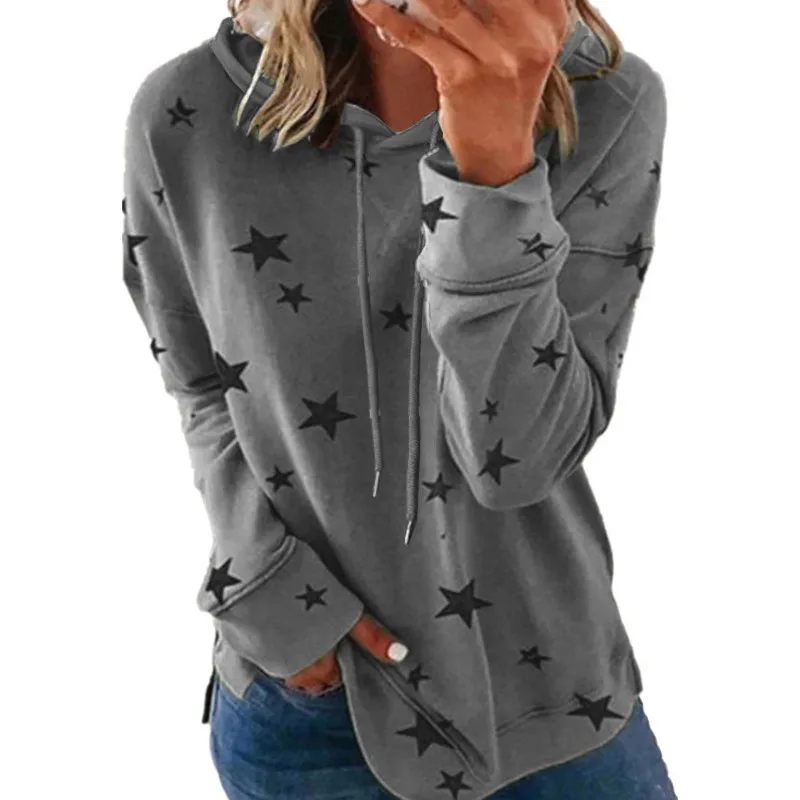 

Женская толстовка с капюшоном и принтом звезд, с длинным рукавом
