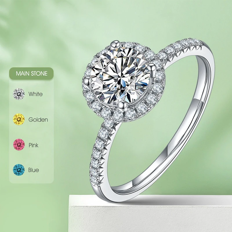 

Gem's Beauty Real 1.0 Carats D Color Multicolor Moissanite Wedding Rings 925 Sterling Silver Engagement Fine Jewelry for Women