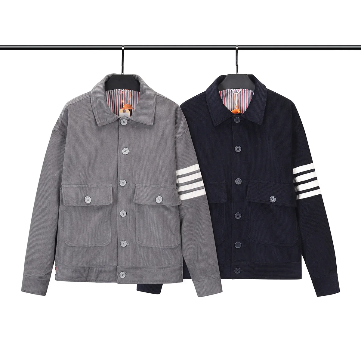 

TB BROWIN Men Corduroy Jacket Striped Casual Turn Down Collar Thicken Coat Korean Design Muti Pockets Outerwear