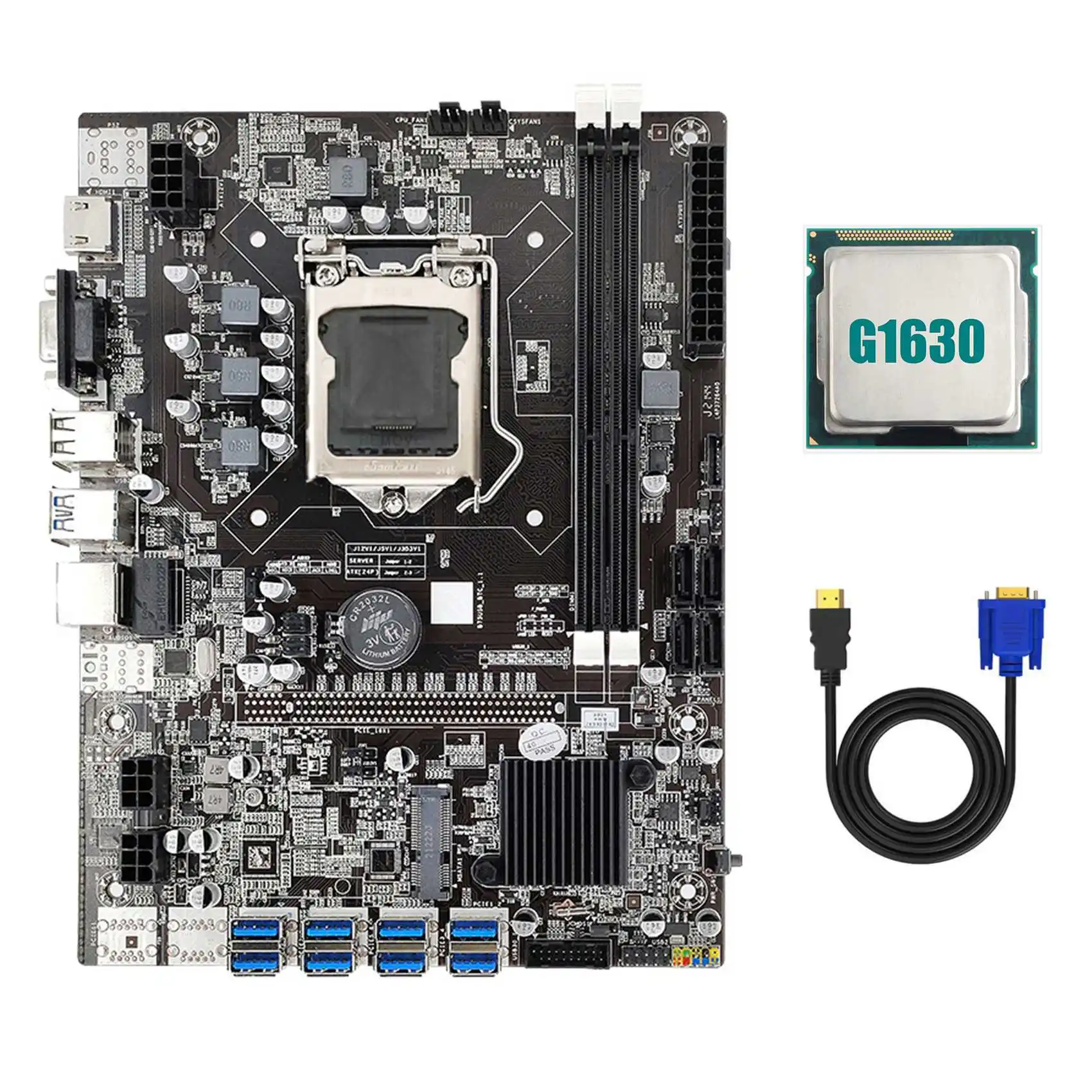 

B75 ETH Mining Motherboard 8XPCIE USB Adapter+G1630 CPU+HD to VGA Cable LGA1155 MSATA DDR3 B75 USB Miner Motherboard