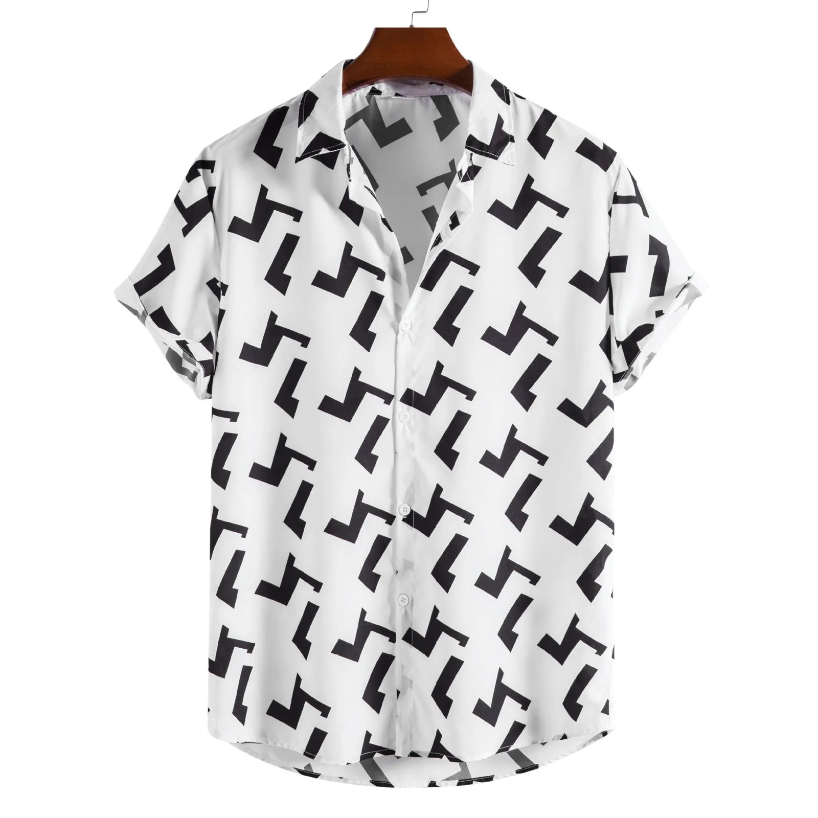 

Men Casual Fashion Top Shirt Button Down Printed Casual Top Shirt Summer Short Sleeve Work Lapel White Long Sleeved Shirt Men