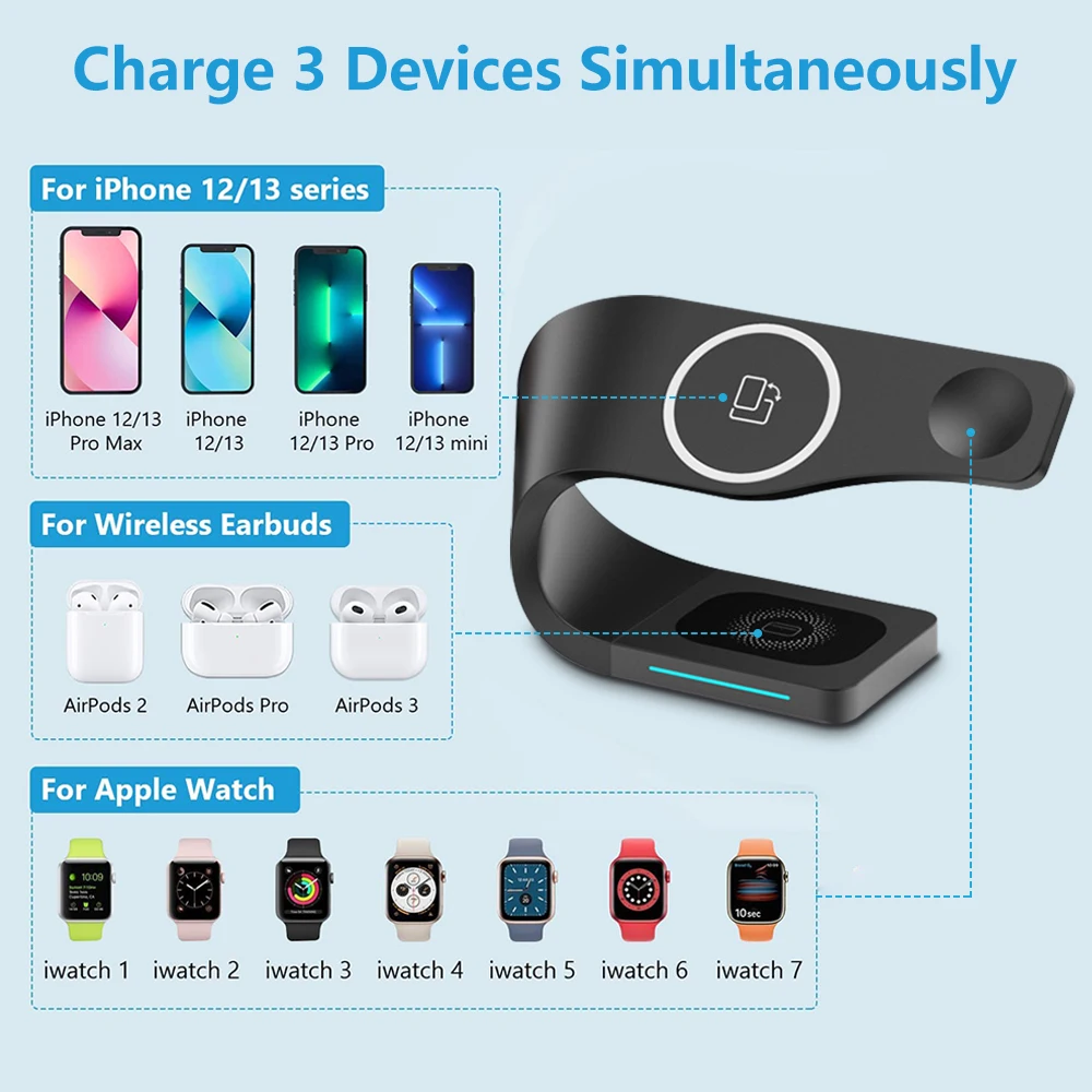 20w wireless charger 4 in 1 magnetic qi fast charging dock station for airpods pro apple watch 6 5 4 3 2 iphone 12 13 pro max free global shipping