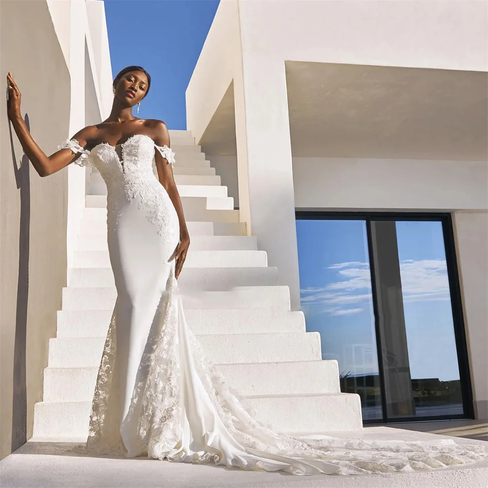 

Sweetheart Wedding Dress For Bride 2022 Off The Shoulder Lace Appliques Bridal Gowns Boho Mermaid Vestido De Noiva Custom Made