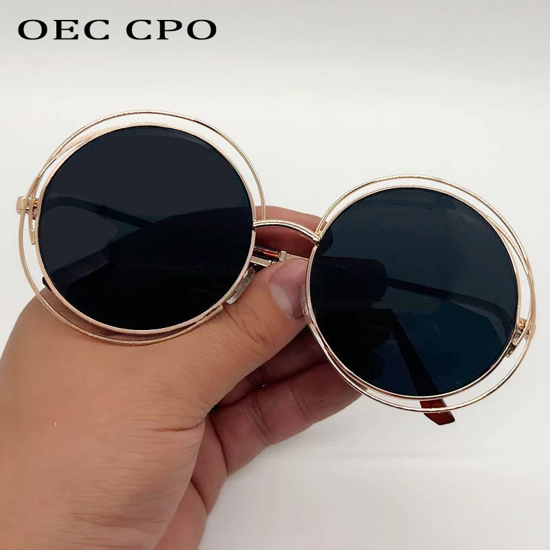 Фото Винтажные круглые солнцезащитные очки OEC CPO для женщин, модные металлические солнцезащитные очки в большой оправе, женские очки Óculos De Sol №3