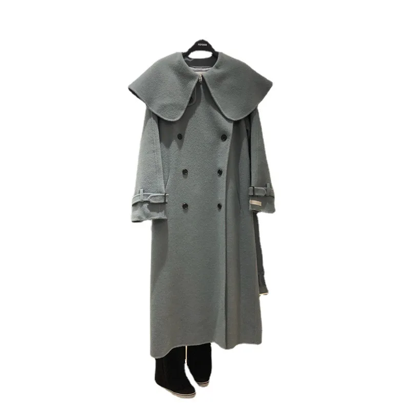 

VANOVICH Korean Style 2022 Autumn and Winter Women's New Long Fashion Coat Double-breasted Peter Pan Collar Loose Woolen Coat