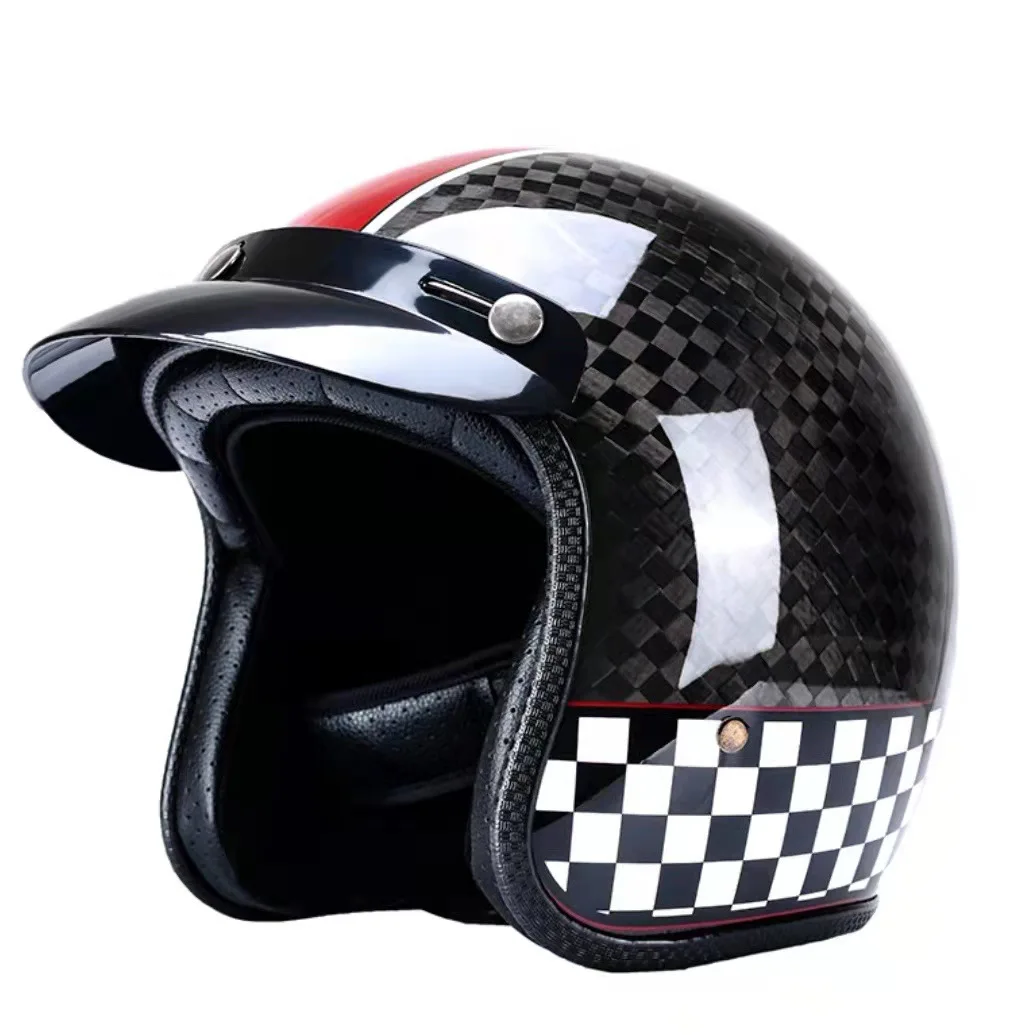 

3/4 Carbon Fiber Helmet Men and Women Motorcycle Half Helmet Four Seasons Universal Prince Helmet Retro Electric Car Helmet